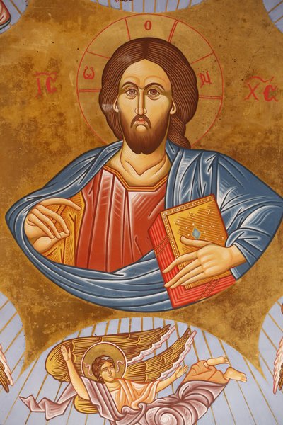 Mennyezeti freskó a Pedoulas ortodox templomban. Krisztus pantokrátor, 20150510, Pedoulas, Ciprus alkotó: Unbekannt
