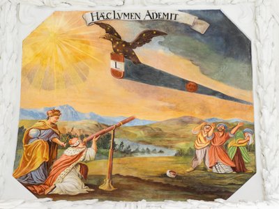 Mennyezeti freskó a Szent Katalin-templom folyosóján, I. Lipót császár oszmánok felett aratott győzelmeinek allegorikus ábrázolásai, Habsburgok mauzóleuma, Graz, Stájerország, Ausztria, Európa (fotó) alkotó: Unbekannter Künstler