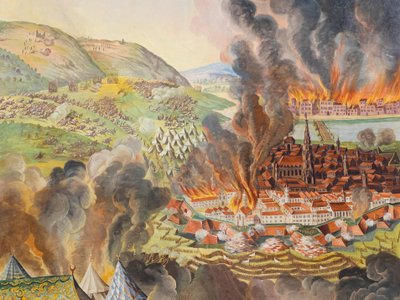 Mennyezeti freskó a Szent Katalin templom mellékfolyosójában, Bécs 1683-as leszerelése, Habsburgok mauzóleuma, Graz, Stájerország, Ausztria, Európa (fotó) alkotó: Unbekannter Künstler