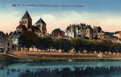 Központ, Loir et Cher (41), Saint Aignan sur Cher (Saint-Aignan-sur-Cher): kilátás a városra a templommal és a kastéllyal - Képeslap 19.-20. század vége alkotó: Unbekannt