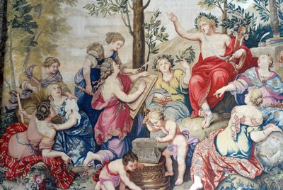 Chateau de Fontainebleau: részlet, 1687-től a Gobelins gyárban XIV. Lajos számára szőtt drapéria Pierre Mignard nagyszerű festményei nyomán a Saint Cloud kastélyban Philippe Duc d