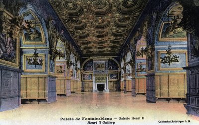 Chateau de Fontainebleau: galéria Henri II – Képeslap a 19. század vége – 20. század eleje alkotó: William M. Timlin