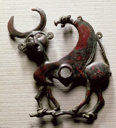 Emberfejű vadállat formájú ló harapott arcdarabja, Lurisztánból, Nyugat-Iránból, ie 800-700 körül (bronz) alkotó: Unbekannt