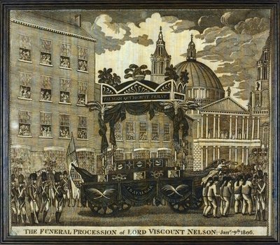 Emlékzsebkendő a következő felirattal: "Lord Viscount Horatio Nelson (1758-1805) gyászmenete, január 9.". alkotó: Unbekannter Künstler