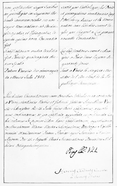 Napóleon és VII. Pius pápa közötti konkordátum másolata a pápa aláírásával alkotó: Unbekannt