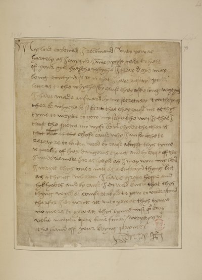 Cotton MS Vespasianus F iii fol.73 VIII. Henrik levele Thomas Wolseynak, 1518. június (toll és tinta papíron) alkotó: Unbekannter Künstler