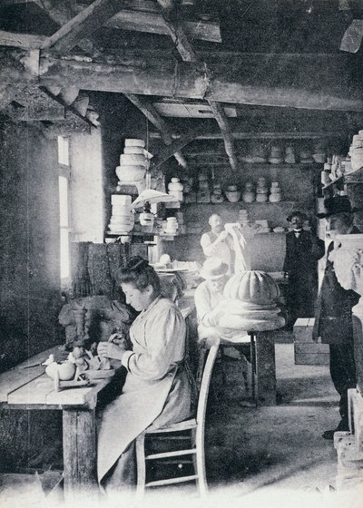Kézművesek Vallauris művészeti kerámia készítésében, 1900 körül, képeslap, Franciaország, XX. század alkotó: William M. Timlin