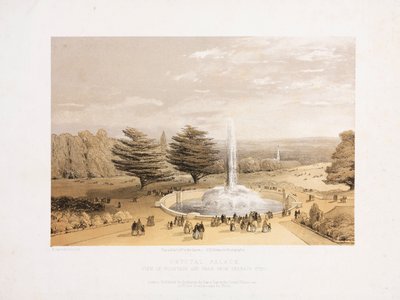 Kristálypalota, Nagy kiállítás utáni szökőkút és park a Crystal Palace teraszlépcsőjéről, 1855 alkotó: Unbekannt