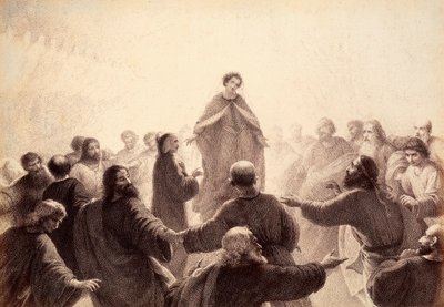 Dantét és Beatricét a Bölcsek szellemei énekelve és táncolva veszik körül. Illusztráció Dante Alighieri Isteni komédiájának Paradiso XIV. énekéhez. Franceso Scaramuzza műve, amelyet a firenzei önkormányzatnak szentelt. alkotó: Unbekannter Künstler