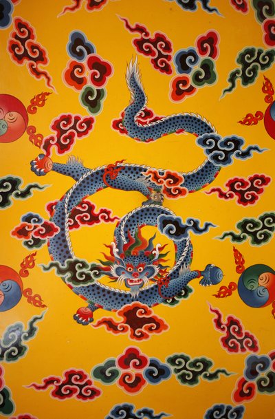 Sárkány falfestés. Kopan kolostor, Katmandu, Nepál alkotó: Unbekannt