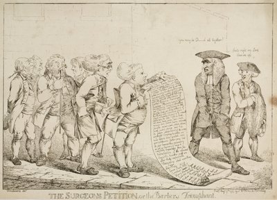 Korai-modern „The Surgeons Petition or The Barbers Triumphant”, 1797. augusztus 7. alkotó: Unbekannt
