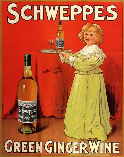 Angol reklámplakát a "Schweppes Green Ginger Wine" üdítőitalok reklámjához alkotó: Unbekannter Künstler