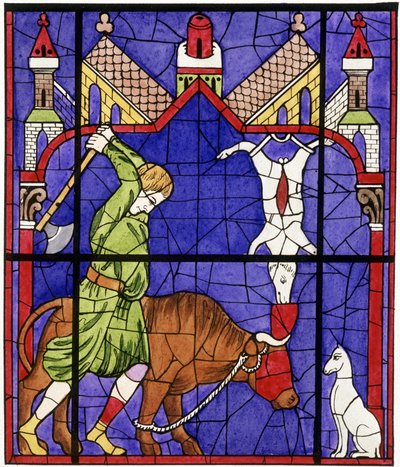 Facsimile of a stained glass window of Notre-Dame de Chartres Cathedral depicting a butcher alkotó: Unbekannter Künstler