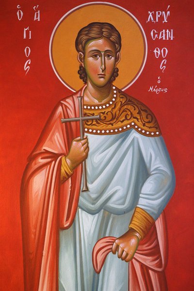 Freskó a Szent Kereszt templomban, Pedoulas. Saint Chrysanthos, 20150510, Pedoulas, Ciprus alkotó: Unbekannt
