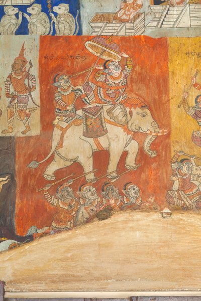 A Wat Bo falait díszítő freskók a Reamker, Siem Reap, Kambodzsa jeleneteit ábrázolják (fotó) alkotó: Unbekannter Künstler