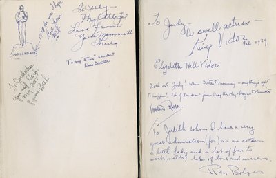 Frank L. Baum „Az Óz varázsló” című filmjének elülső szabad véglapjai, amelyeket Judy Garlandre írt a film szereplői és a stáb tagjai alkotó: Unbekannt