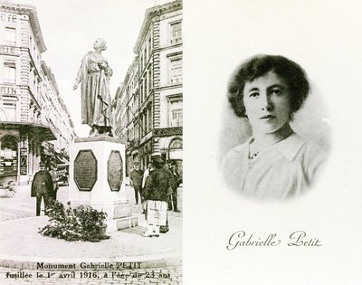 Gabrielle Petit és a tiszteletére állított emlékmű Brüsszelben, emléklapok, 1925 körül (litho) alkotó: Unbekannter Künstler