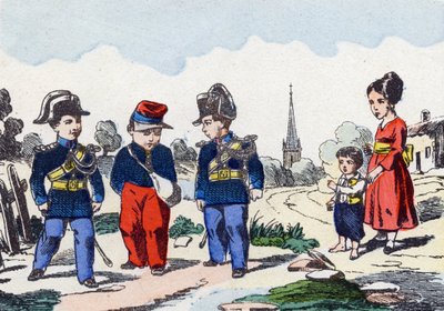 csendőrök. Metszet „Gyermek katonai ábécéjébe”. Pont-a-Mousson képei, 1890 körül. 20 oldal. Nap: 28,5x21 cm alkotó: Unbekannt