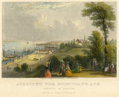 Németország, Hamburg, Elbhoehe, kilátás a Stintfangtól az Elba folyóra, A. H. Payne, Leipzig, G. W. Niemeyer által kiadott, 1850 körül készült ószínes acélmetszet, A. H. Payne, Leipzig, 1850 körül. alkotó: Unbekannter Künstler