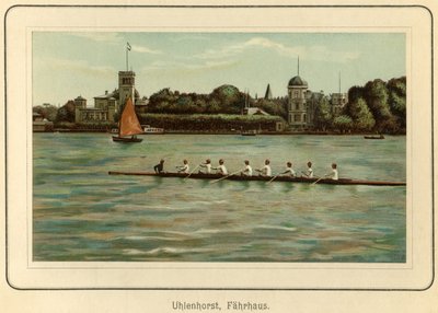 Németország, Hamburg, Uhlenhorst kompház az Alster-tó mellett, illusztráció a : "Ansichten-Album Hamburg" (Hamburgi nézetek), kiadó: C. Schneider, Berlin NW 1890 körül (litográfia). alkotó: Unbekannter Künstler