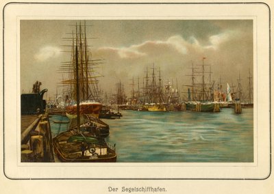 Németország, Hamburg, a vitorlás hajók kikötője, litográfia : "Ansichten-Album Hamburg" (Hamburgi nézetek), kiadó: C. Schneider, Berlin NW., 1890 körül (litográfia). alkotó: Unbekannter Künstler