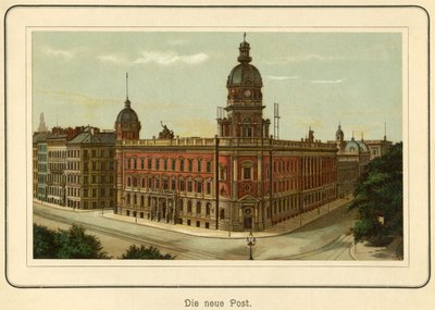 Németország, Hamburg, a posta új épülete, illusztráció a : "Ansichten-Album Hamburg" (Hamburgi nézetek) , kiadó: C. Schneider, Berlin NW, 1890 körül (litográfia). alkotó: Unbekannter Künstler