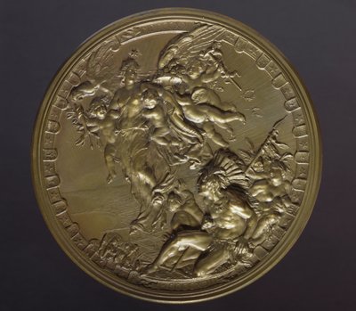 Aranyozott bronzérem Amerika felfedezésének 400. évfordulója alkalmából (1492-1892) alkotó: Benjamin Baud