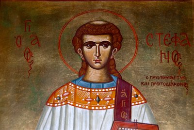 görög ortodox kereszténység; Szent Stefanosz ikonja az Agios Stefanos templomban; Leszbosok; Égei tenger; Görögország; Európa alkotó: Unbekannt