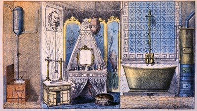 Élőhelykezelés : WC, fürdőszoba és kád, 1870 körül (metszet) alkotó: Unbekannter Künstler