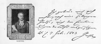 Goethe kézírása és aláírása alkotó: Unbekannt