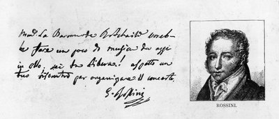 Rossini kézírása és aláírása Baronne de Rothschild koncertjéről szóló levélből (toll és tinta papíron) alkotó: Unbekannt