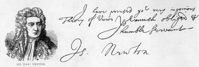 Sir Isaac Newton kézírása és aláírása William Briggsnek (M.D.) írt leveléből, amelyet a cambridge-i Trinity College-ból írt június 20-án alkotó: Unbekannt