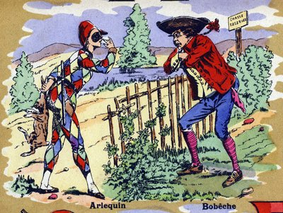 Harlekin és Bobeche. Illusztrált ábécé. A képek a XX. század elején Jarville-Nancyben újra egyesültek. Mérete: 40x29 cm. Litográfia bisztre alapon alkotó: William M. Timlin