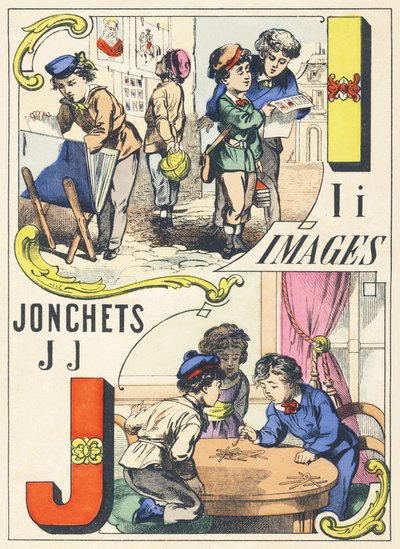I J: képek, jonchetek – Játékok ábécéje, 1890 körül (illusztráció) alkotó: Unbekannt