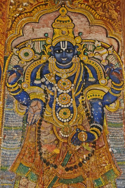 India, Tamil Nadu, Srirangam, Sri Ranganathaswamy hindu templom (eredeti 10. század), Visnu falfestménye. alkotó: Unbekannt