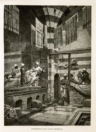 Egy keleti fürdő belső képe. Illusztráció az egyiptomi atlaszból alkotó: Unknown