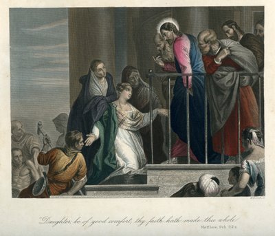 Jézus meggyógyít egy vérzékenységben szenvedő asszonyt - Biblia, Újszövetség alkotó: Unbekannter Künstler