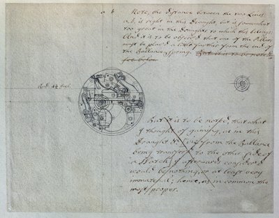 John Harrison terve a „kisebb órához”, amelyet 1755. június 19-én említett a Hosszúsági Testületnek, John Harrison (1693-1776) és fia, William (kb. 1726-72) által összeállított mechanikai jegyzetekből és rajzokból. (toll és tinta papíron) alkotó: Unbekannt