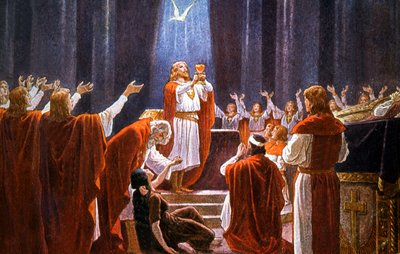 Amfortas király a Szent Grállal a kezében (Wagner Parsifal című művéből), 20. század eleje (képeslap) alkotó: Unbekannter Künstler