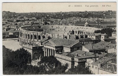 Languedoc Roussillon, Gard (30), Nimes: általános kép a városról az arénákkal és a Maison Carree-vel - Képeslap 19. század vége-XX. század alkotó: William M. Timlin