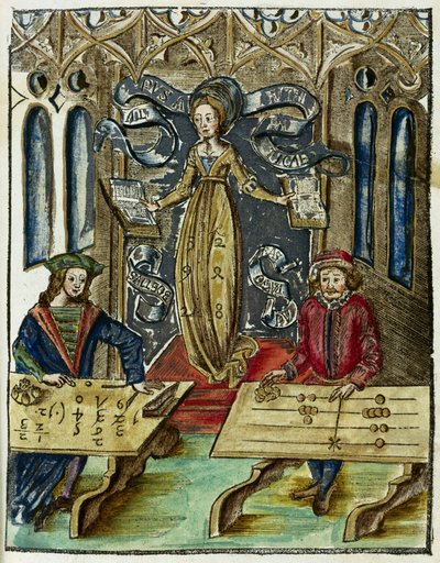 Matematikai műszerek a 16. században: Pitagorasz (i.e. 580-500) és Boetius (480-524) versengés a számítási sebességért, Pythagoras a számlálótábláját (abakusz), Boetius pedig algoritmusokat használ alkotó: Unbekannt