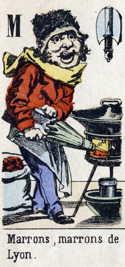 M betű: "Brown, Brown of Lyon". Ábécé "Gyermekek mulatsága". Epinal képalkotása, 1890 körül. Népszerű sorozat. 8 oldalas kis füzet alkotó: Unbekannt