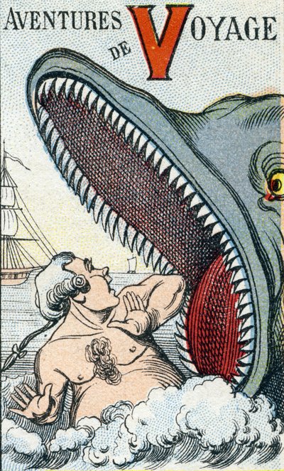 V. levél: Utazási kalandok. Gravírozás "ABC Les Images en Alphabet"-ben. Epinális képalkotás. Pellerin és Cie, nyomdász-kiadó, Epinal, 19. század vége, 1890 körül. 10 oldal. Mérete: 19,5 x 13,5 cm alkotó: Unbekannt
