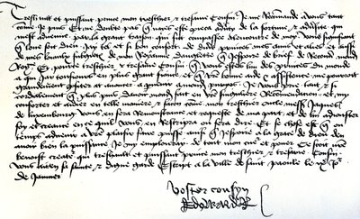 IV. Edward király levele II. Ferencnek, Bretagne hercegének, amelyben segítséget kér királyságának visszaszerzéséhez, amelyet Saint-Polban írt január 9-én. alkotó: Unbekannt