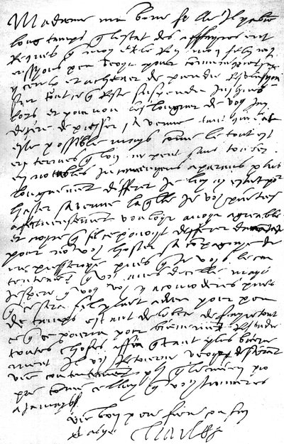 V. Károly császár francia nyelvű levele menyéhez, I. Mária angol királynőhöz, amelyben kifejezi óhaját, hogy láthassa fiát, Fülöp királyt, annak férjét, hogy konzultáljon vele az ügyekről, sajnálatát fejezve ki a szükségessége megfosztani tőle h alkotó: Unbekannt