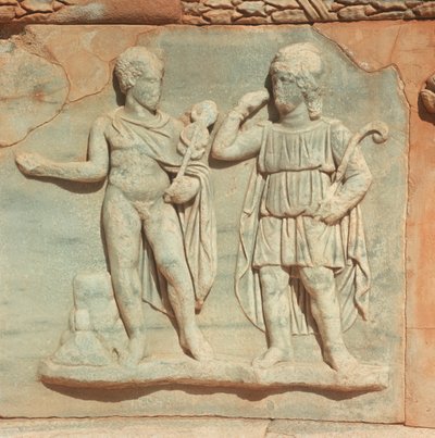 Líbia, Történelmi Tripolita, Ókori Sabratha, Színház, A dombormű részlete alkotó: William M. Timlin