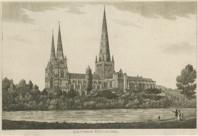 Lichfield katedrális – Déli nézet: akvatinta metszet, nd [c 1820-1830] alkotó: Unbekannt