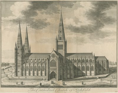 Lichfield katedrális – Déli nézet: metszet, nd [c 1730] alkotó: Unbekannt