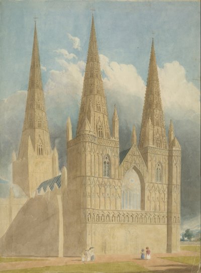 Lichfield katedrális – Nyugati front: akvarell festészet, és [c 1840] alkotó: Unbekannt