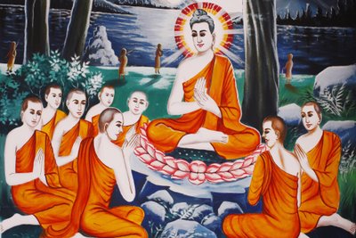 A Buddha élete Kérdező Buddha a kérdezés művészetére oktatta tanítványait, Siem Reap, Kambodzsa alkotó: Unbekannt